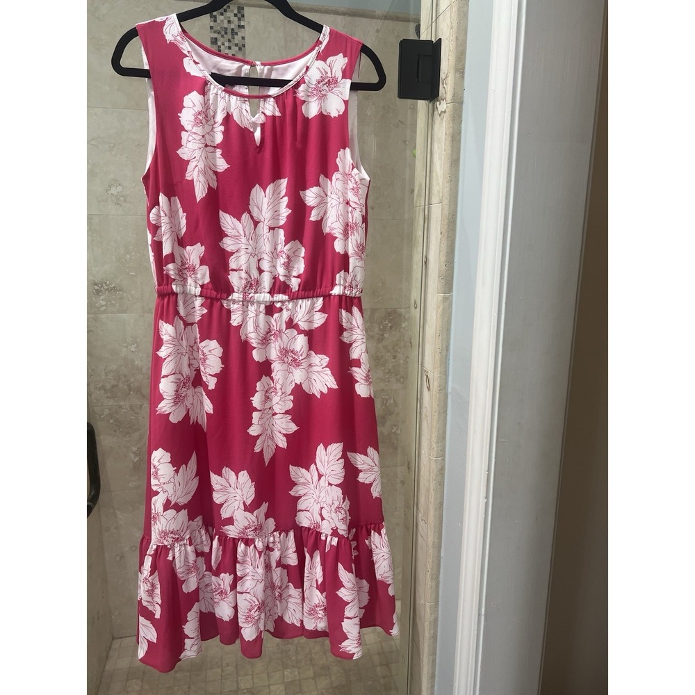 TALBOTS $139 Crepe Floral Blouson Lined Keyhole Flounce Dress Size 10